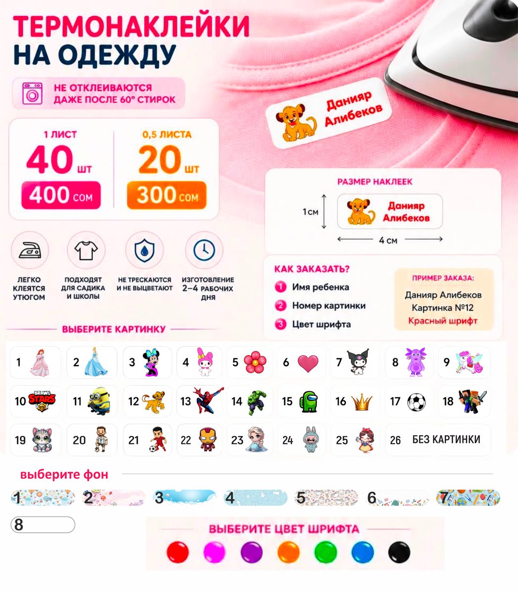 Пример термо-наклеек для одежды